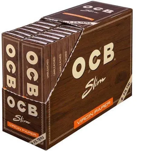 OCB Slim Brown Virgin King Size Paper + Tips (32 Booklets)