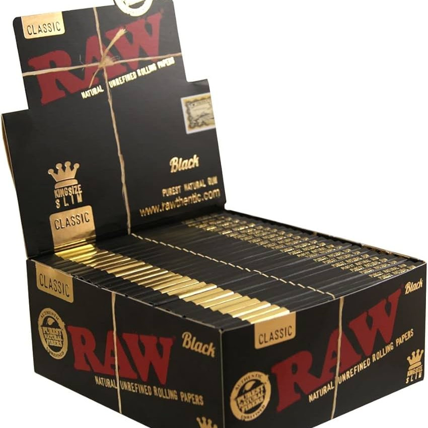 Raw Black Connoisseur King Size Slim Rolling Papers + Tips  (Pack of 24)