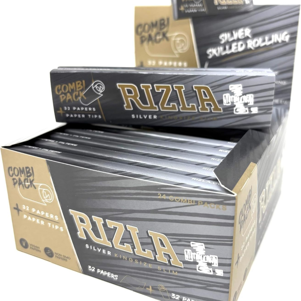 Rizla Silver Combi King Size Slim Rolling Paper and tips (24 Booklets)