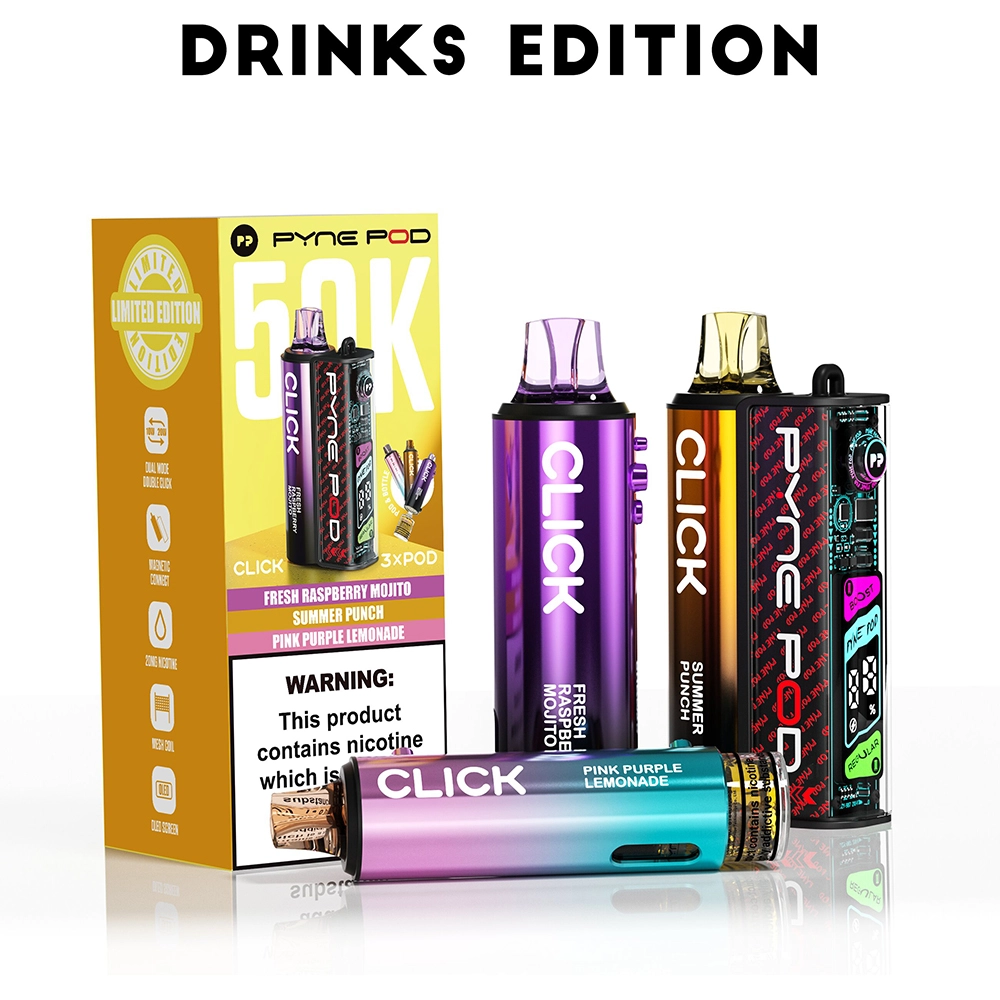 Pyne Pod 50,000 Puffs Kits Drinks Edition(Fresh Raspberry Mojito & Summer Punch &  Pink Purple Lemonade)