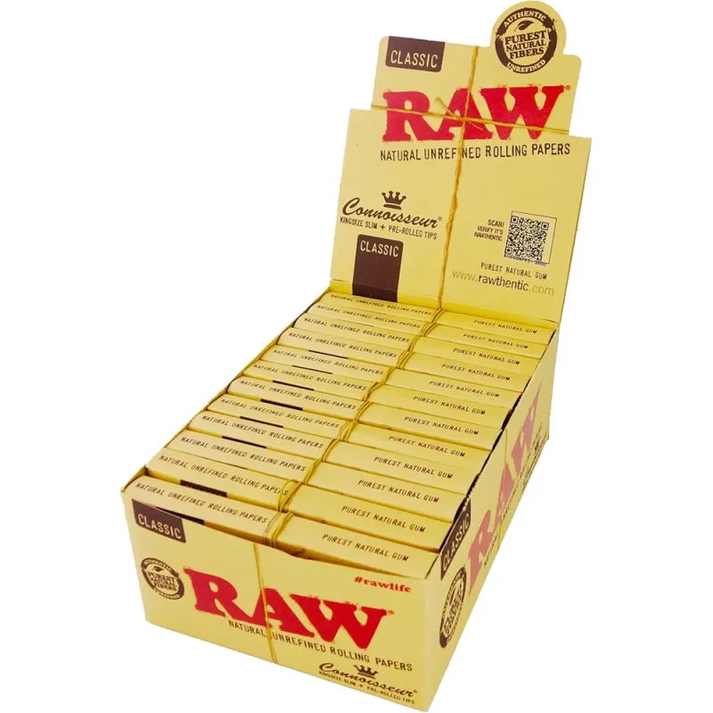 Raw Connoisseur King Size Slim Rolling Paper + Tips (Pack of 24)