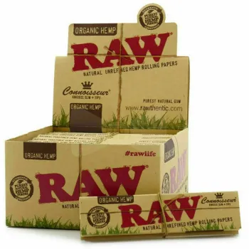 Raw Organic Hemp Connoisseur King Size Slim Rolling Paper + Tips (Pack of 24)