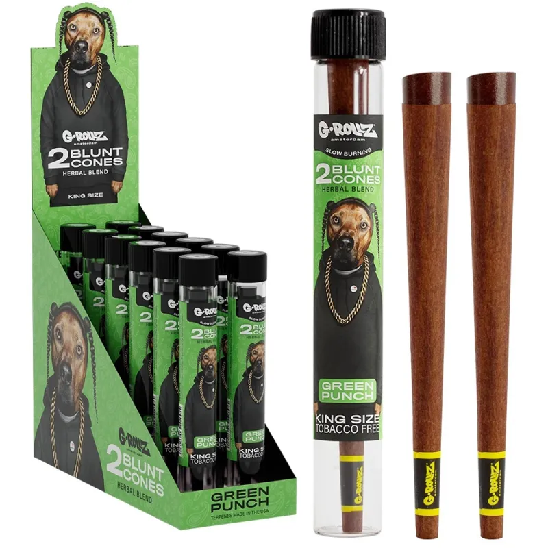 G-Rollz King Size 2 Blunt Cones Green Punch (Pack of 12)