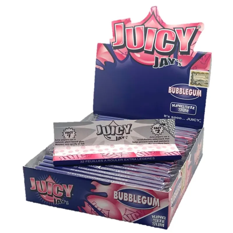 Juicy Jay`s King Size Slim Bubblegum Hemp Papers (Pack of 24)