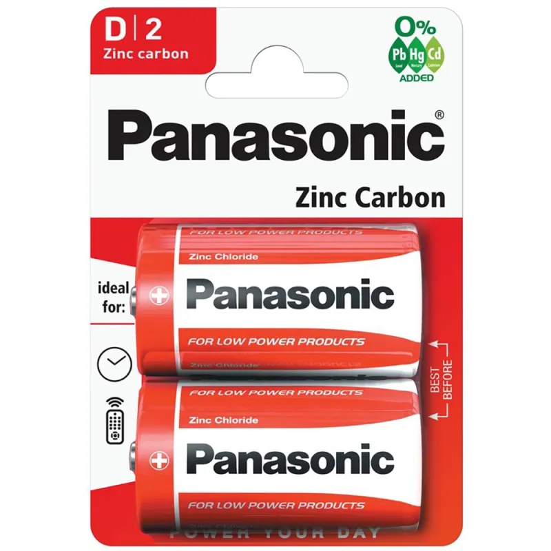 Panasonic D Zinc Carbon Batteries 1.5V (Pack of 12)