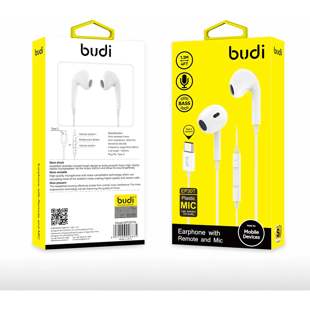 Budi USB-C Connerctor Earphones (Pack of 10)