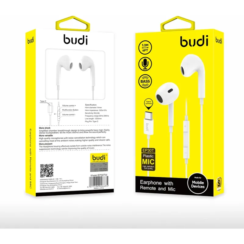 Budi USB-C Connector Earphones (Pack of 10)