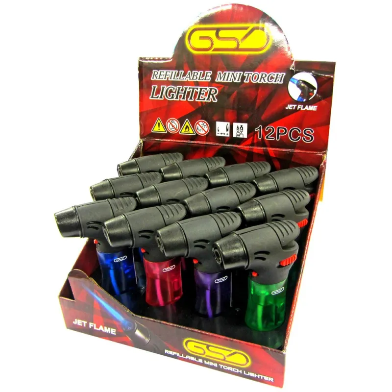 GSD Jet Flame Refillable Mini Torch Lighter (Pack of 12)
