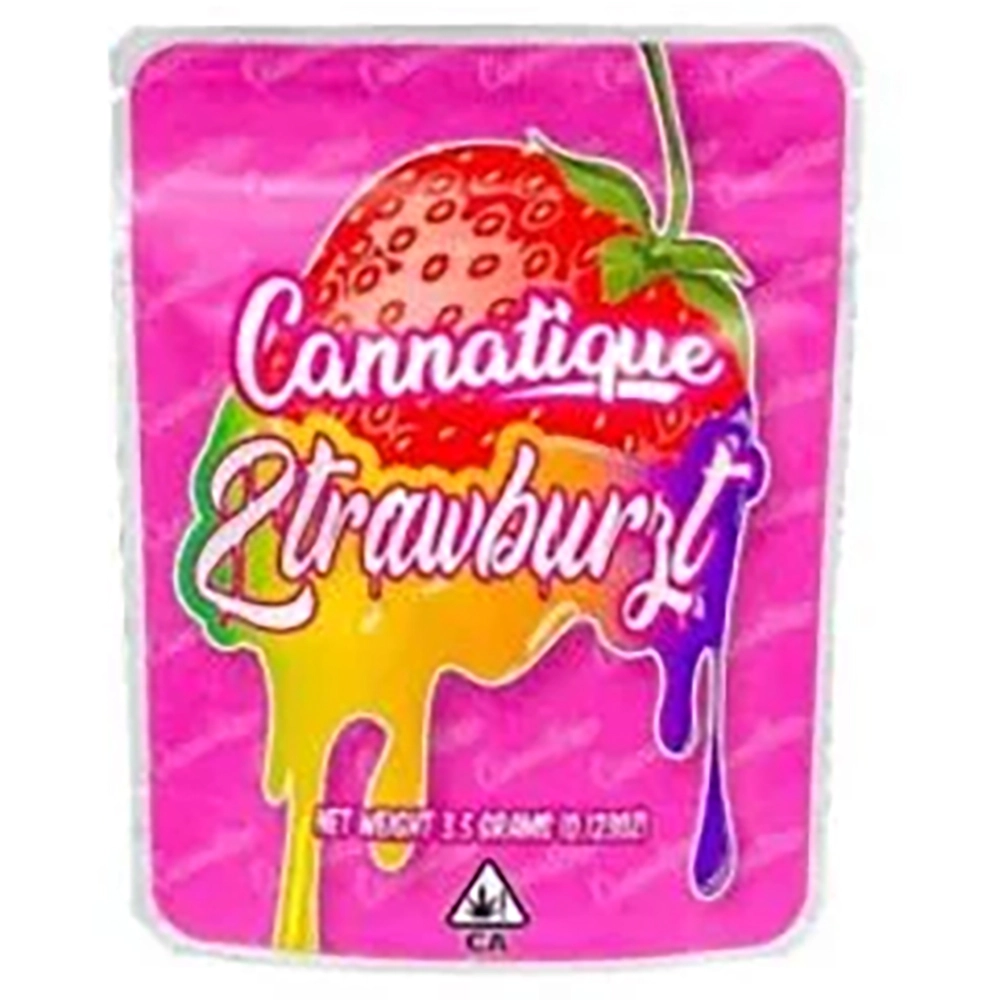 Sealable Bags 3.5 Cannatique Strawberry Holographic mylar Packaging Bags
