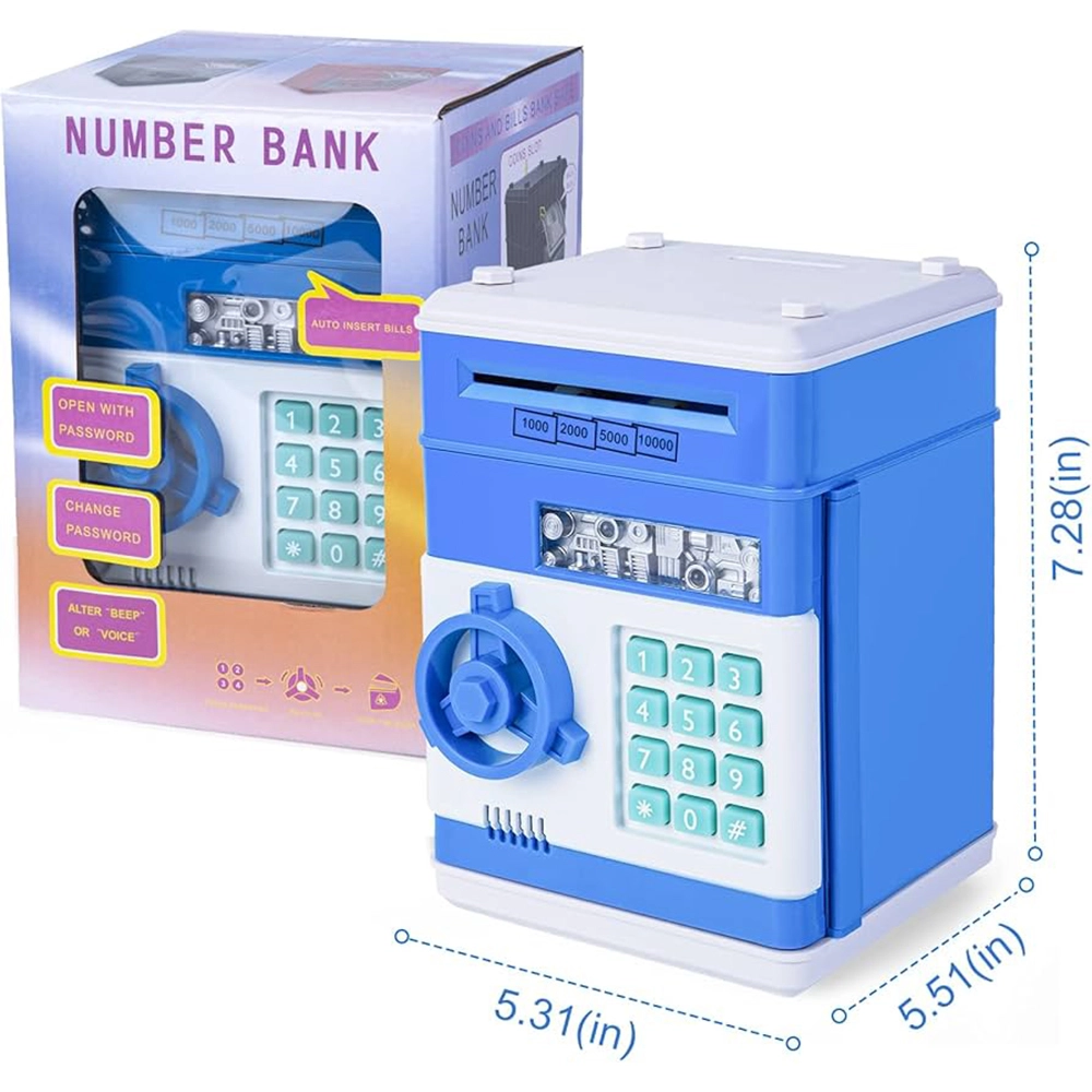 Number Bank Electronic money Saving Box For Kids Blue