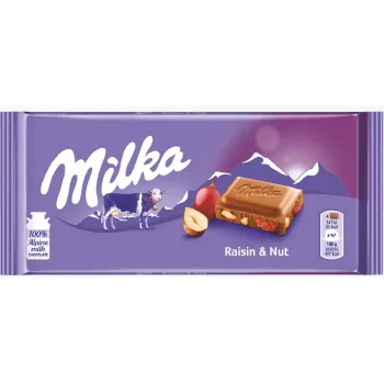 Milka Chocolate 90g Raisin & Nuts (Pack of 23)