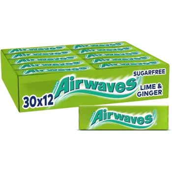 Airwaves 10 Pieces Sugar Free Gum Lime & Ginger (Pack of 30)