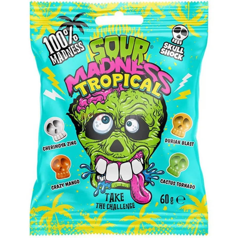 Argo Lollipop Sour Madness Tropical 60g (Pack of 10)