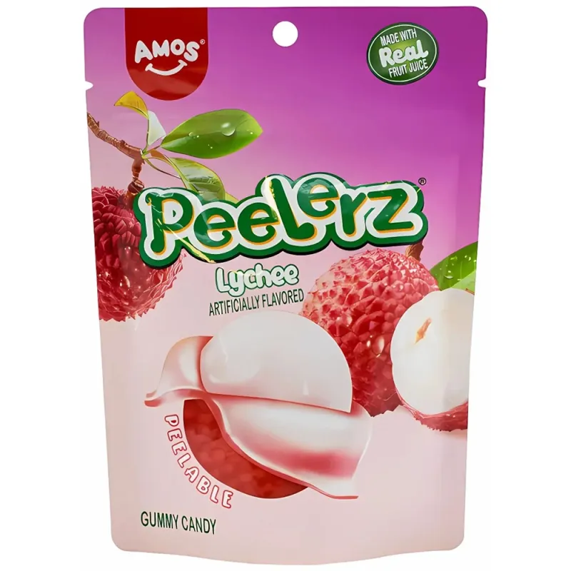 Amos Peelerz Lychee Gummy Candy 65g (Pack of 12)