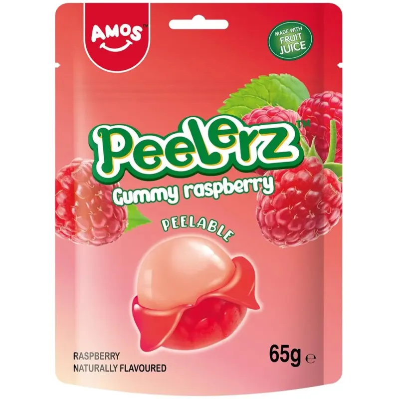 Amos Peelerz Raspberry Gummy Candy 65g (Pack of 12)