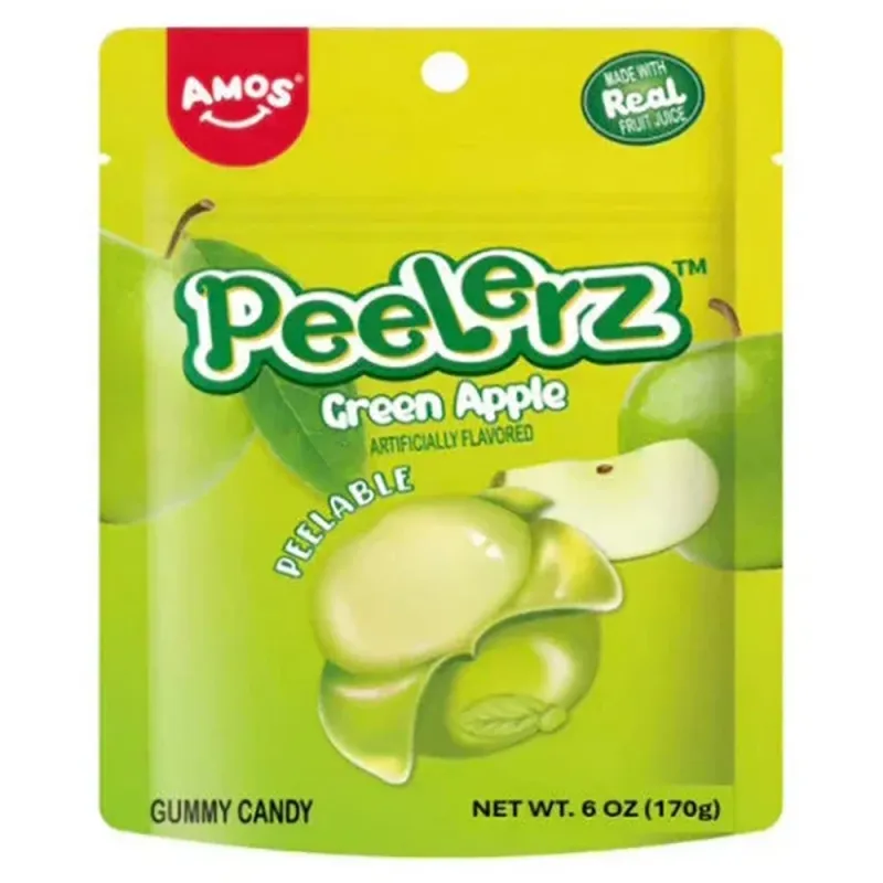 Amos Peelerz Green Apple Gummy Candy 65g (Pack of 12)