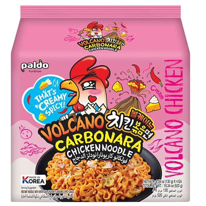Paldo Volcano Carbonara Korean Noodles 140g (Pack of 4)