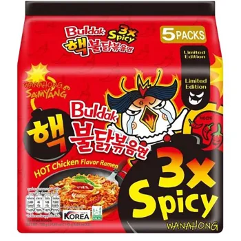 Samyang Buldak 3x Spicy 140g Chicken Flavoured Noodles (Pack of 5)