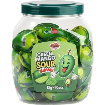 Jellylicious Green Mango Sour Flavoured Gummy Candy Jar 18g (Pack of 50)