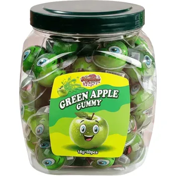 Jellylicious Green Apple Flavoured Gummy Candy Jar 18g (Pack of 50)