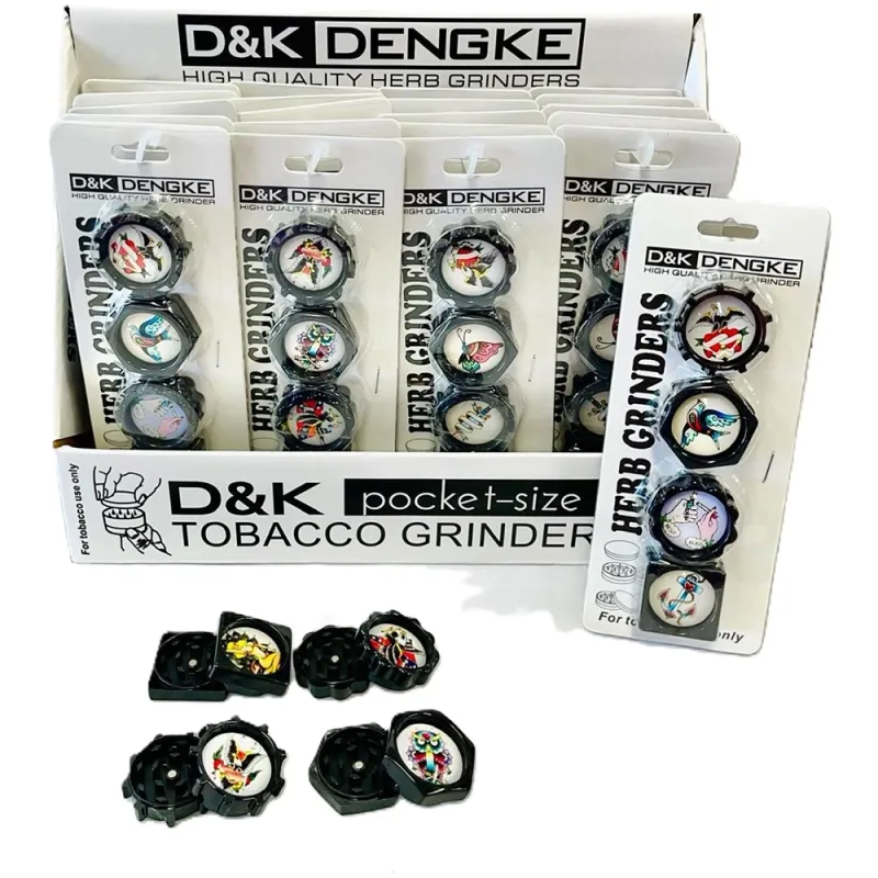 D & K 20mm 2-Part Printed Plastic Mini Pocket Sized Grinder (4 x 24 Pack)