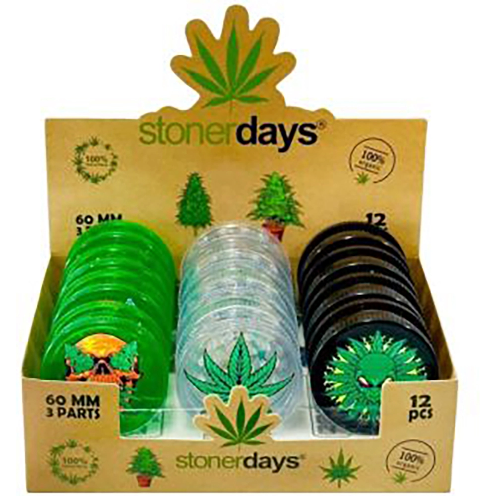 Stoner Days 60mm 3-Part Printed Acrylic Grinder (Pack of 12)