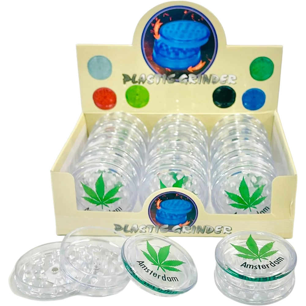 Clear Acrylic Grinder 50mm 3 Part With Leaf Design (Pack of 12)