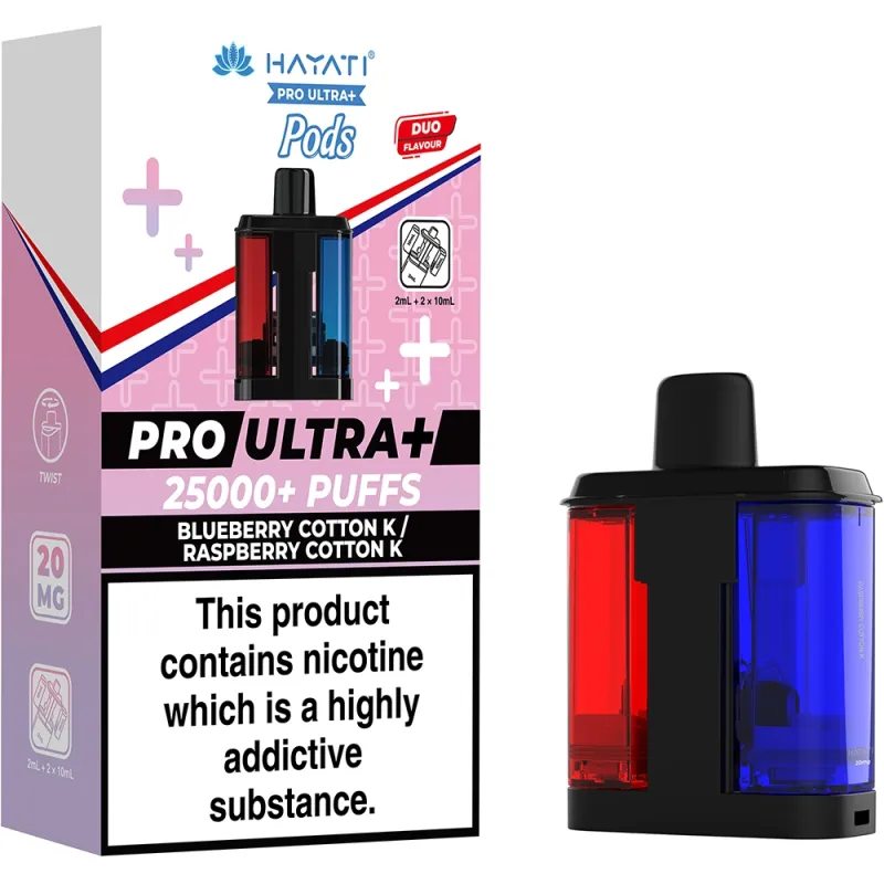 Hayati 25,000 Puffs Prefilled Pods Blueberry Cotton Candy & Raspberry Cotton Candy