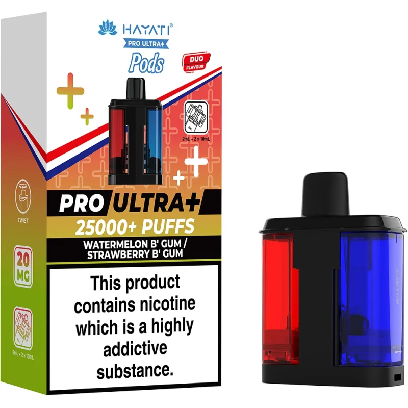 Hayati 25,000 Puffs Prefilled Pods Watermelon Bubblegum & Strawberry Bubblegum
