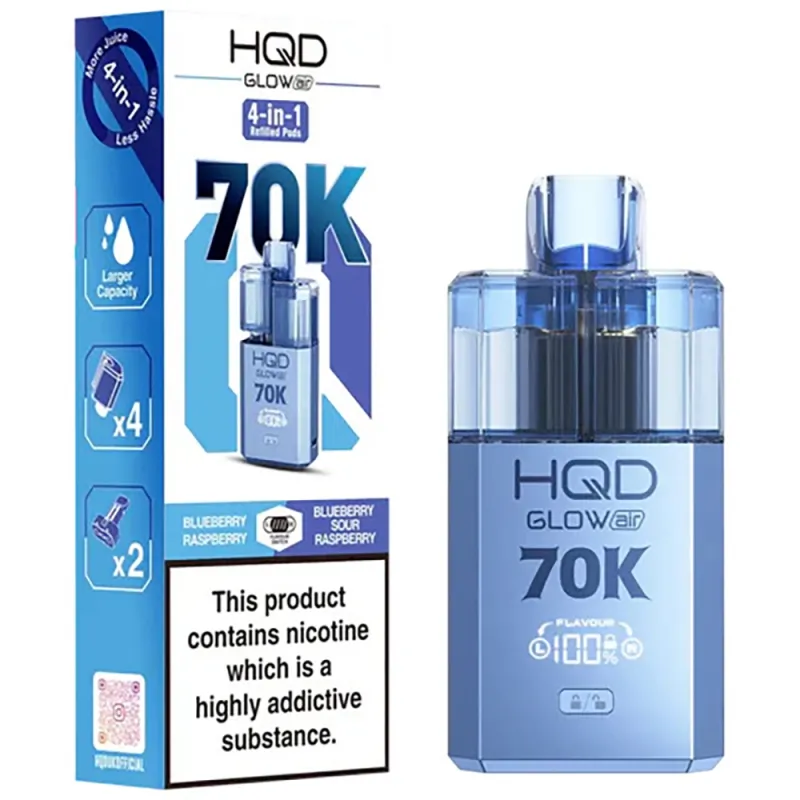 HQD Glow Air 70,000 Puffs Kits Blueberry Raspberry & Blueberry Sour Raspberry