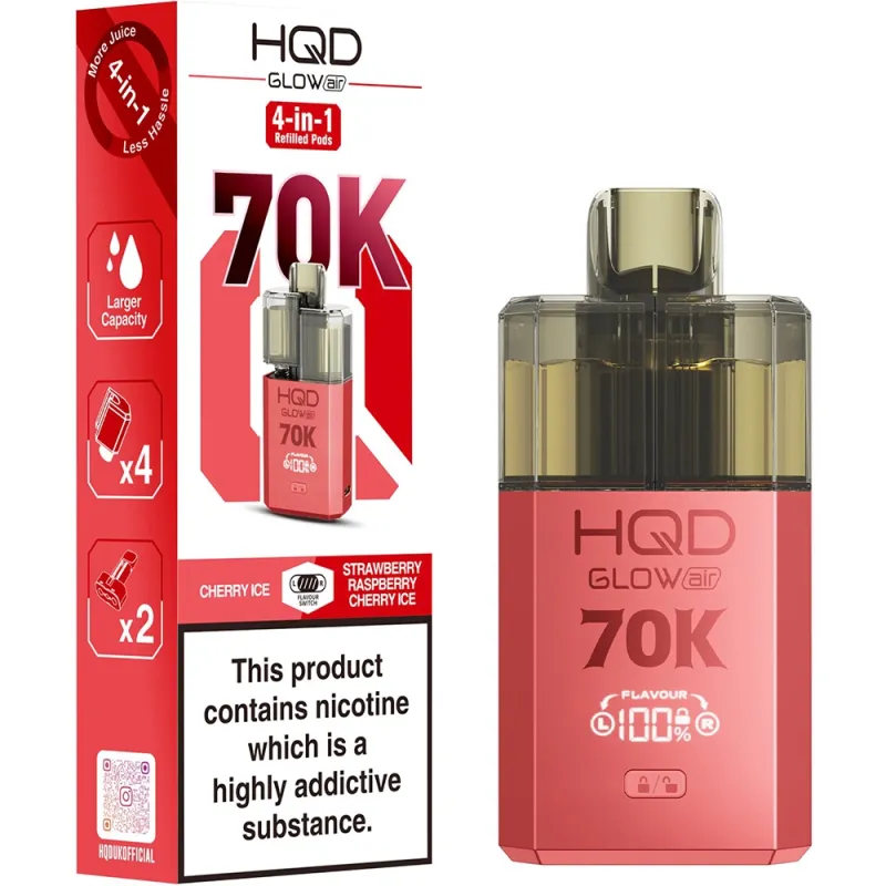 HQD Glow Air 70,000 Puffs Kits Cherry Ice & Strawberry Raspberry Cherry Ice
