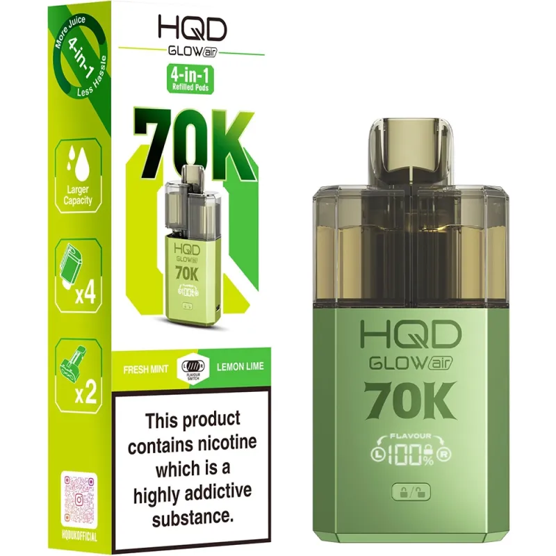HQD Glow Air 70,000 Puffs Kits Fresh Mint & Lemon Lime