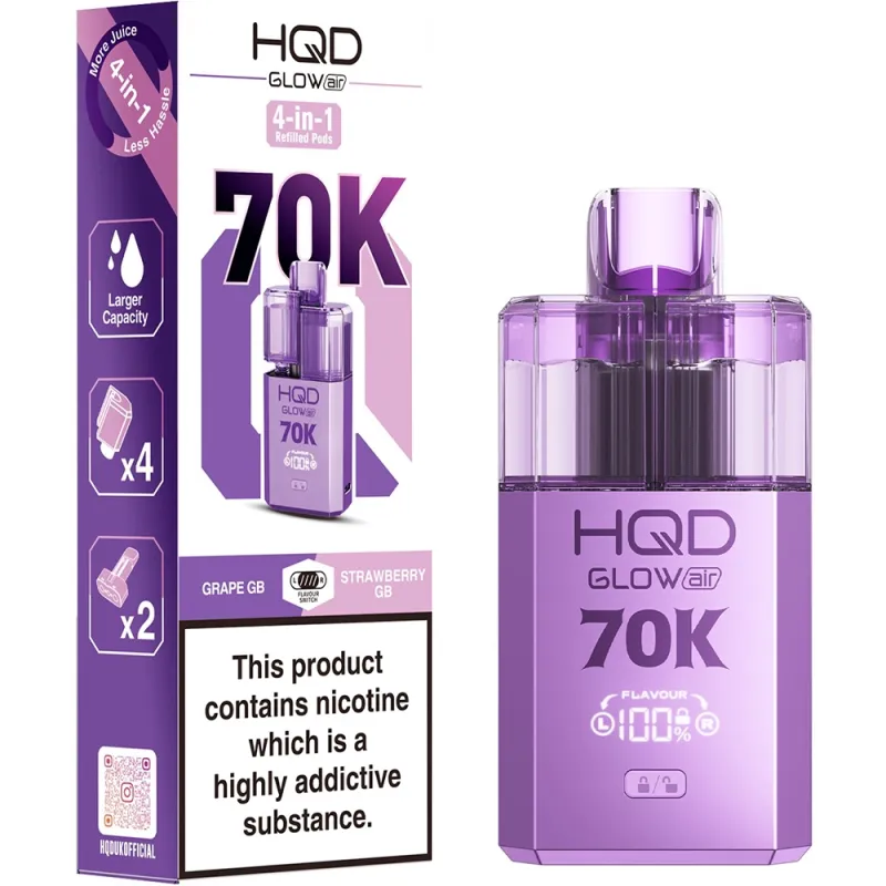 HQD Glow Air 70,000 Puffs Kits Grape Gummy Bear & Strawberry Gummy Bear