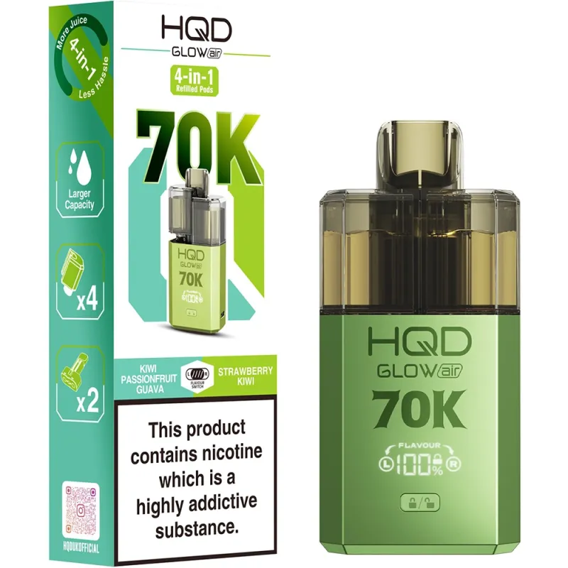 HQD Glow Air 70,000 Puffs Kits Kiwi Passionfruit Guava & Strawberry Kiwi