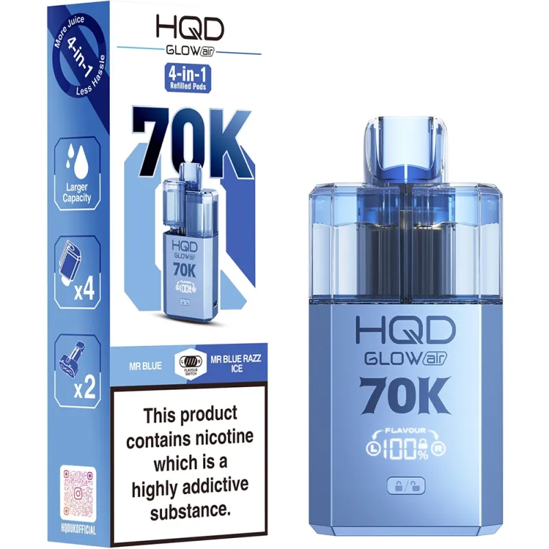 HQD Glow Air 70,000 Puffs Kits Mr. Blue & Blue Razz Ice