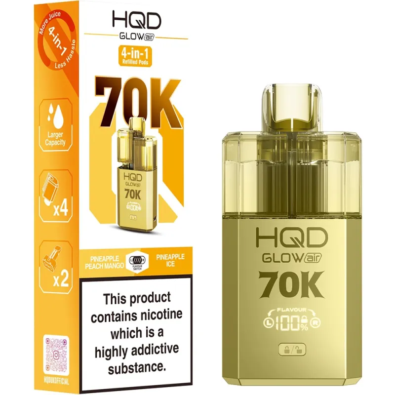 HQD Glow Air 70,000 Puffs Kits Pineapple Peach Mango & Pineapple Ice
