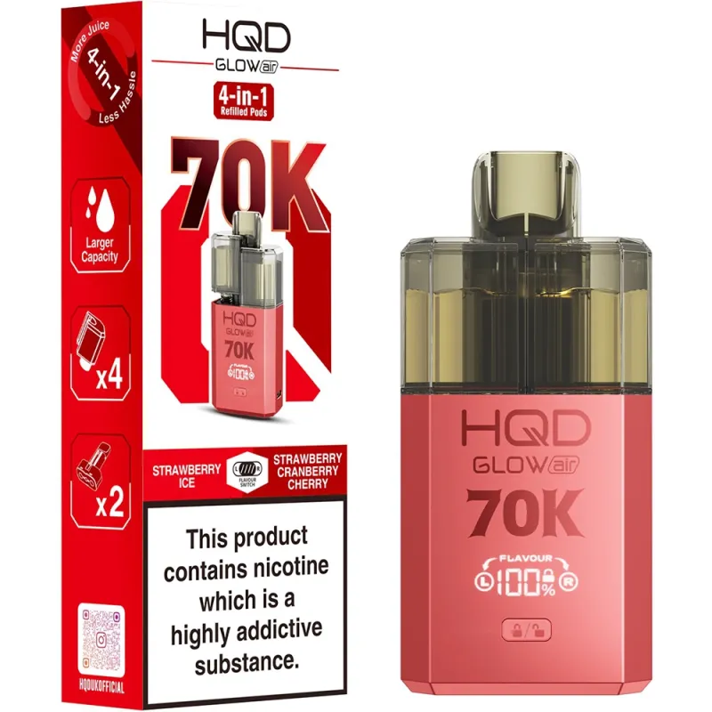 HQD Glow Air 70,000 Puffs Kits Strawberry Ice & Strawberry Cranberry Cherry