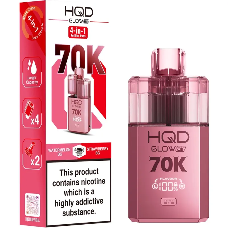 HQD Glow Air 70,000 Puffs Kits Watermelon Bubblegum & Strawberry Bubblegum