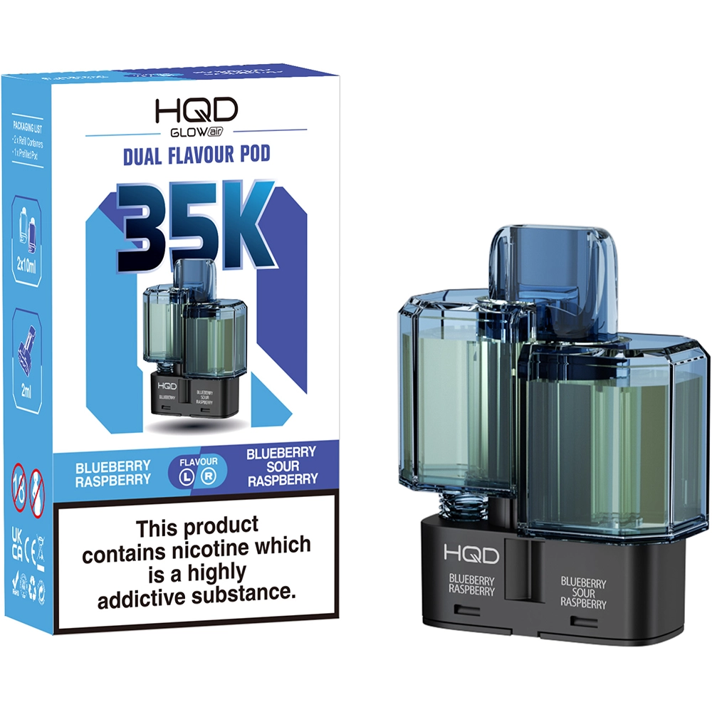 HQD Glow Air 35,000 Puffs Prefilled Pods Blueberry Raspberry & Blueberry Sour Raspberry