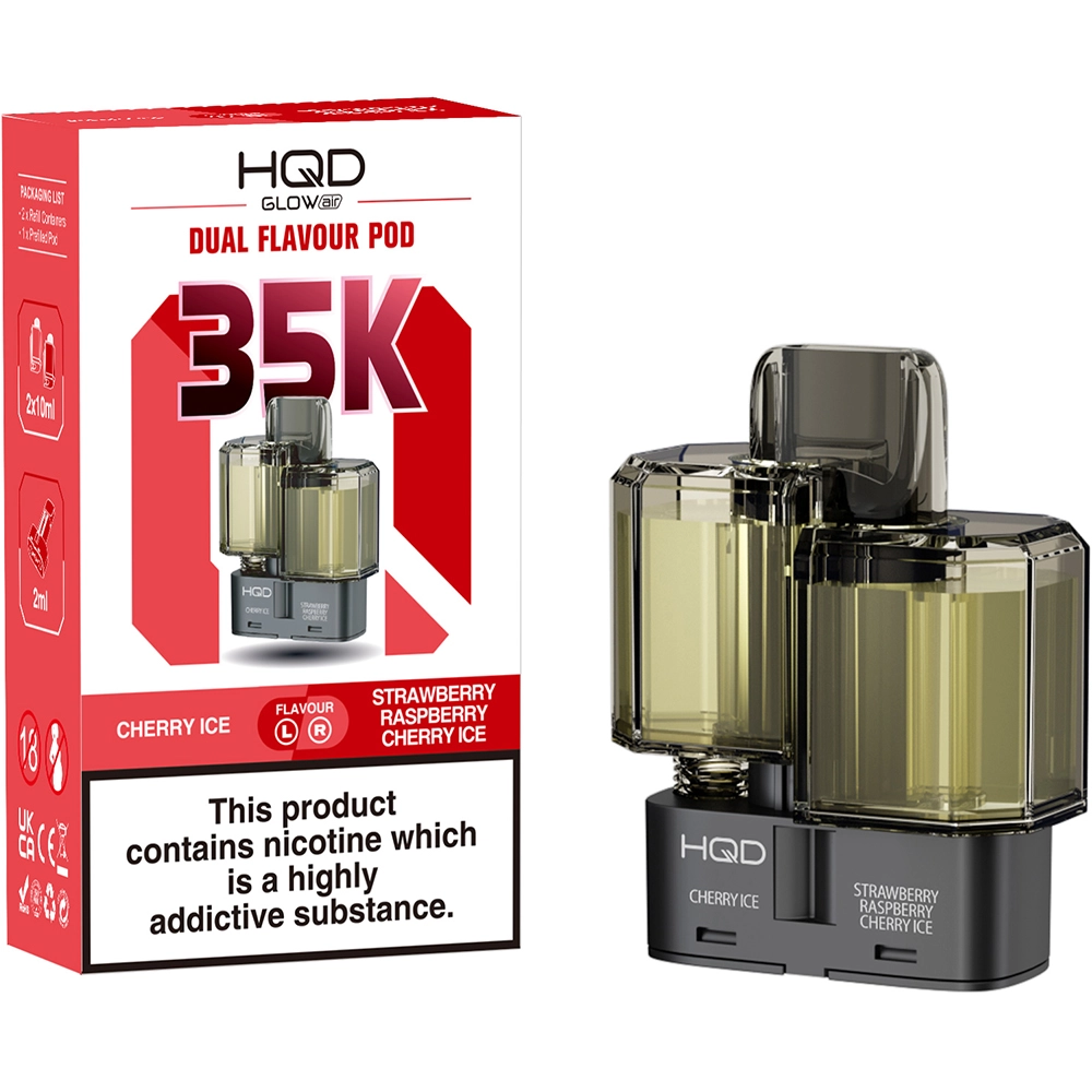 HQD Glow Air 35,000 Puffs Prefilled Pods Cherry Ice & Strawberry Raspberry Cherry Ice