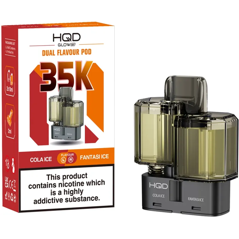 HQD Glow Air 35,000 Puffs Prefilled Pods Cola Ice & Fantasy Ice