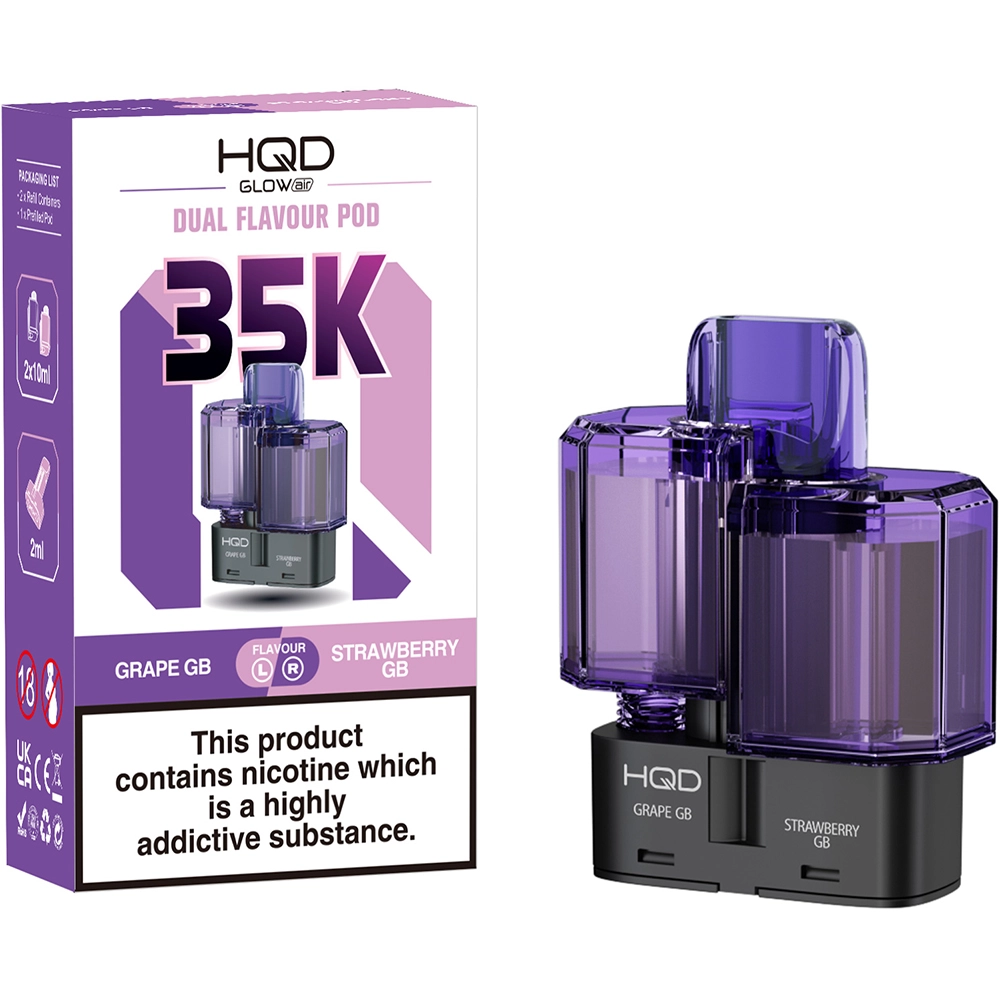 HQD Glow Air 35,000 Puffs Prefilled Pods Grape Gummy Bear & Strawberry Gummy Bear