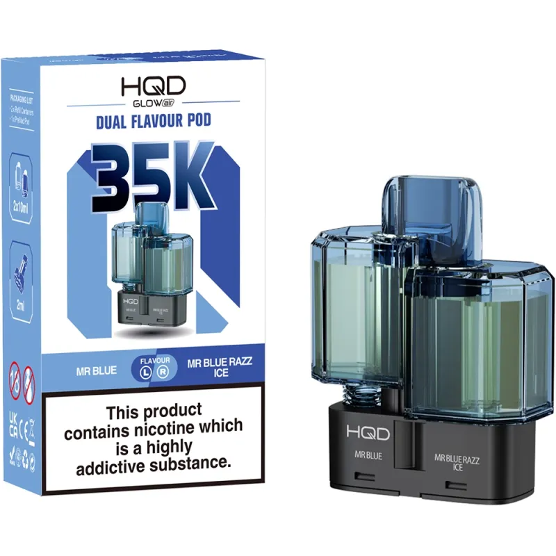 HQD Glow Air 35,000 Puffs Prefilled Pods Mr. Blue & Blue Razz Ice