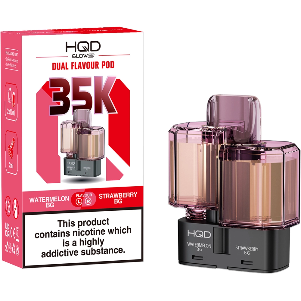 HQD Glow Air 35,000 Puffs Prefilled Pods Watermelon Bubblegum & Strawberry Bubblegum