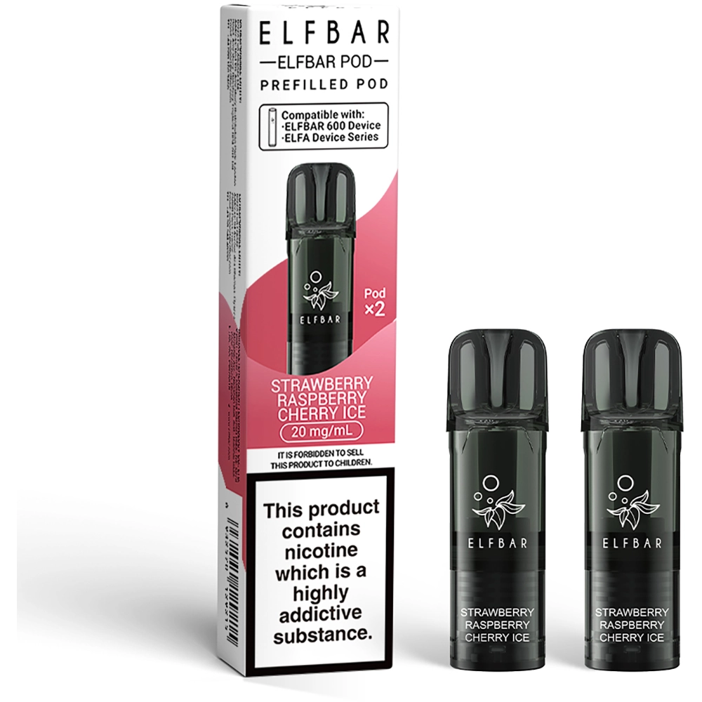Elfbar 600 Puffs Prefilled Pods Strawberry Raspberry Cherry Ice 