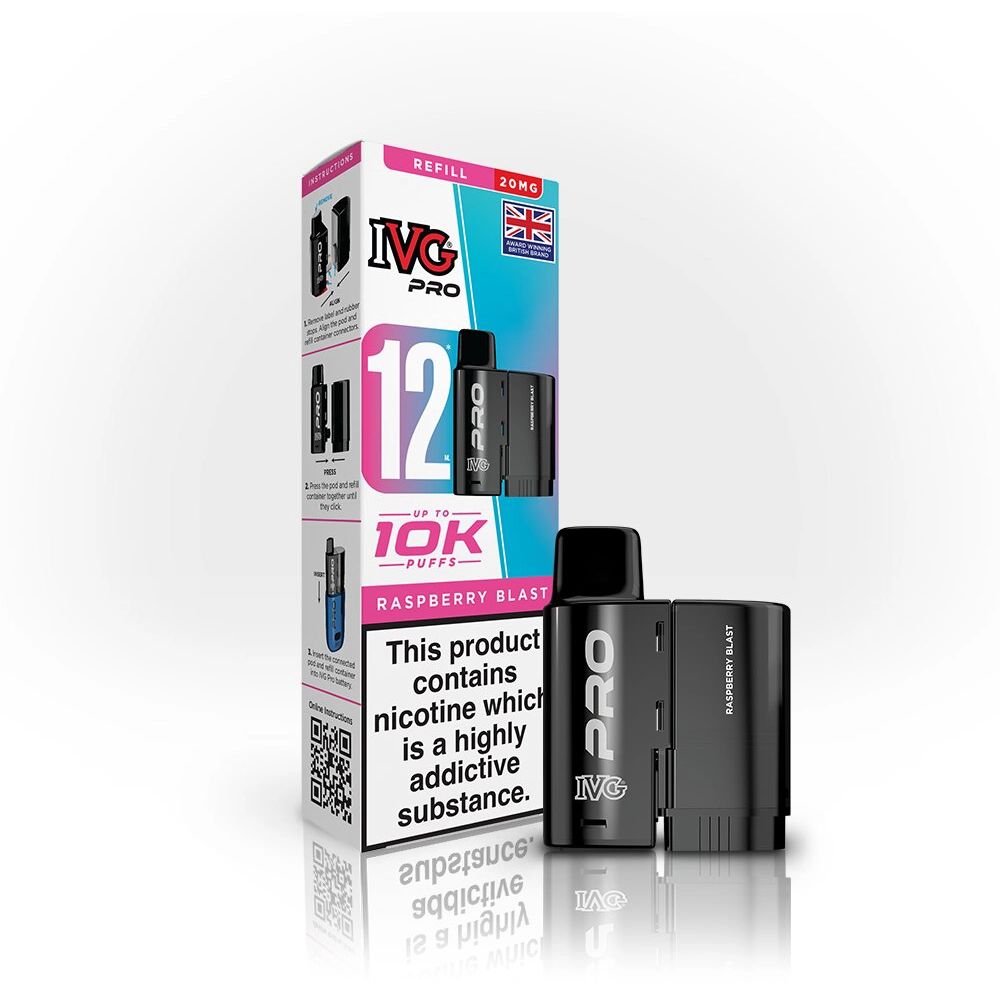 IVG Pro 12  10,000 Puffs Prefilled Pods Raspberry Blast