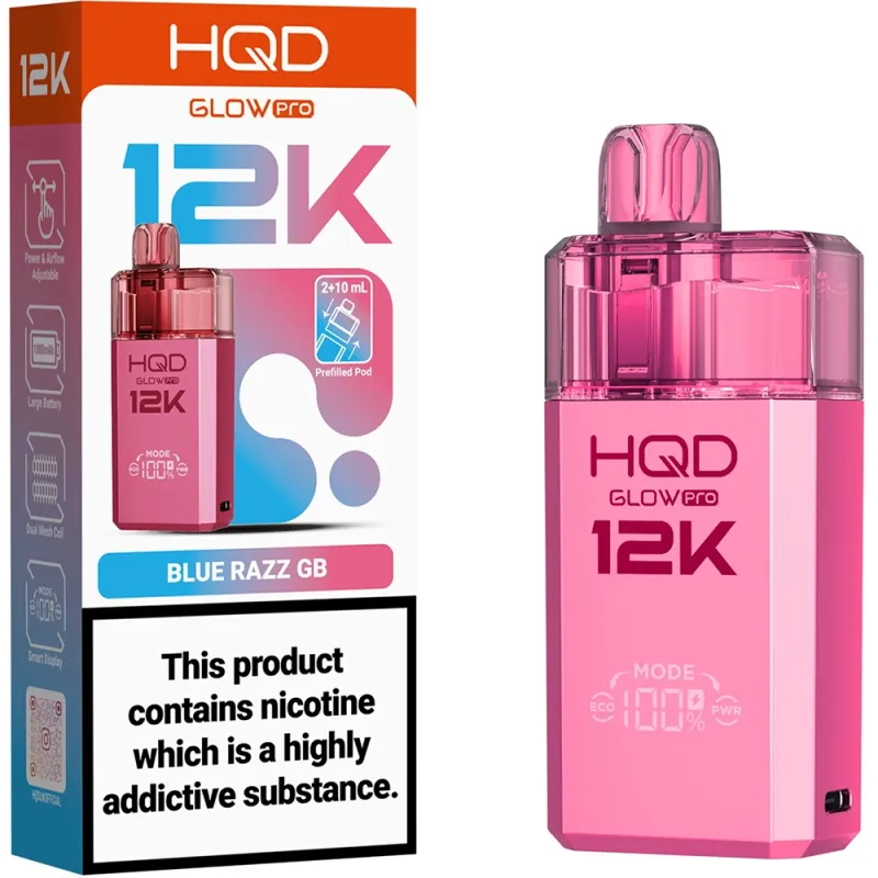HQD Glow Pro 12,000 Puffs Kits Blue Razz GB