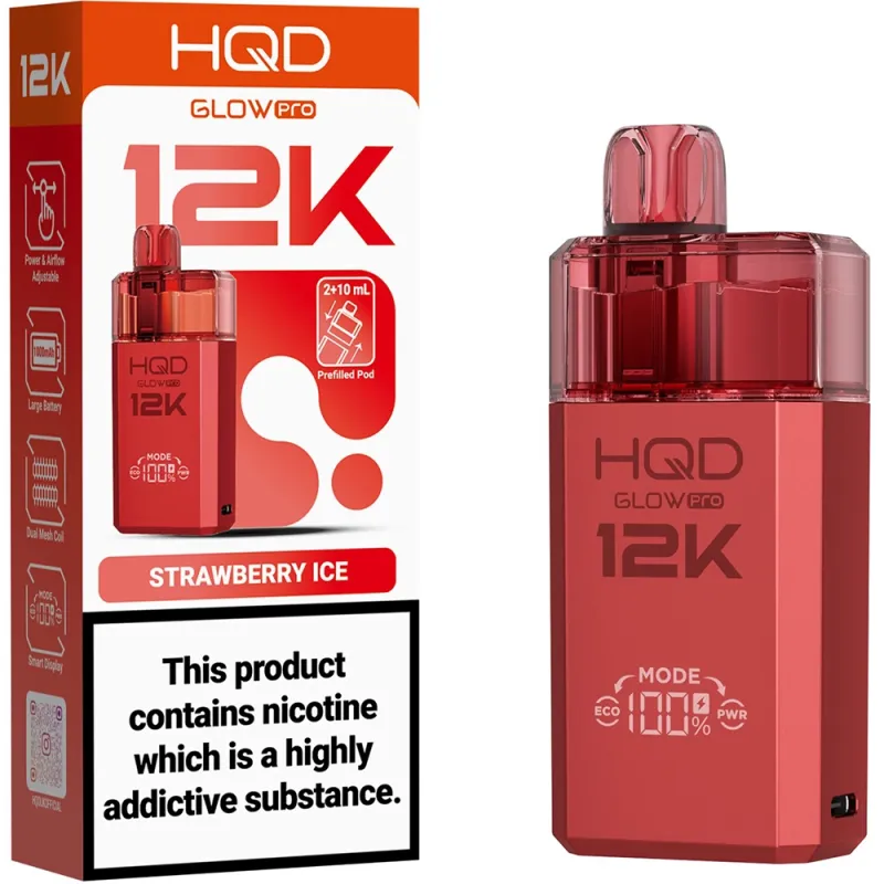 HQD Glow Pro 12,000 Puffs Kits Strawberry Ice