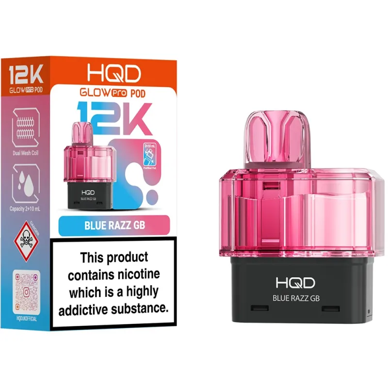 HQD Glow Pro 12,000 Puffs Vape Prefilled Pods Blue Razz GB